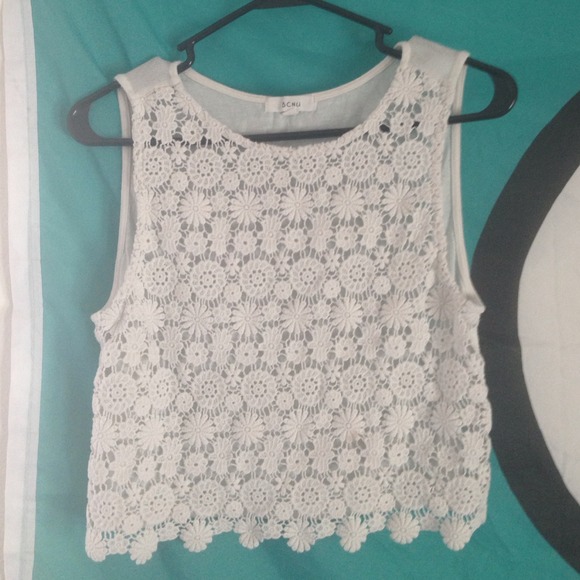 White flowery see through tank top