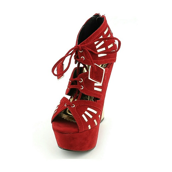HOST PICK 10/10 Lace up red and gold wedges! - Picture 2 of 4