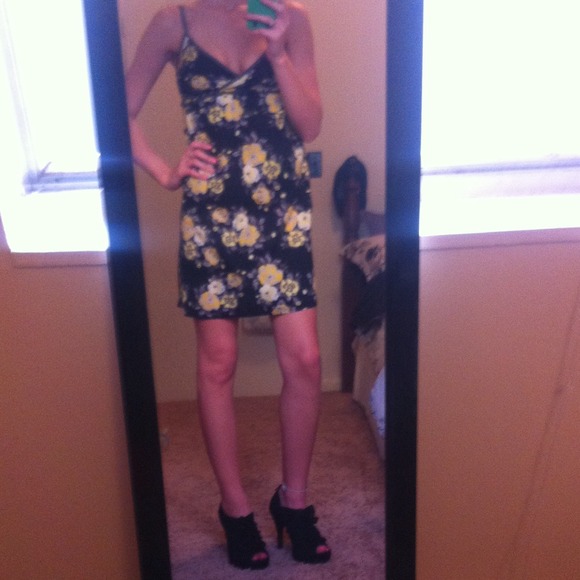 Black dress with yellow flowers