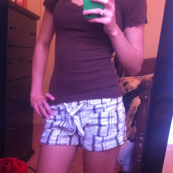 White shorts with brown stripes