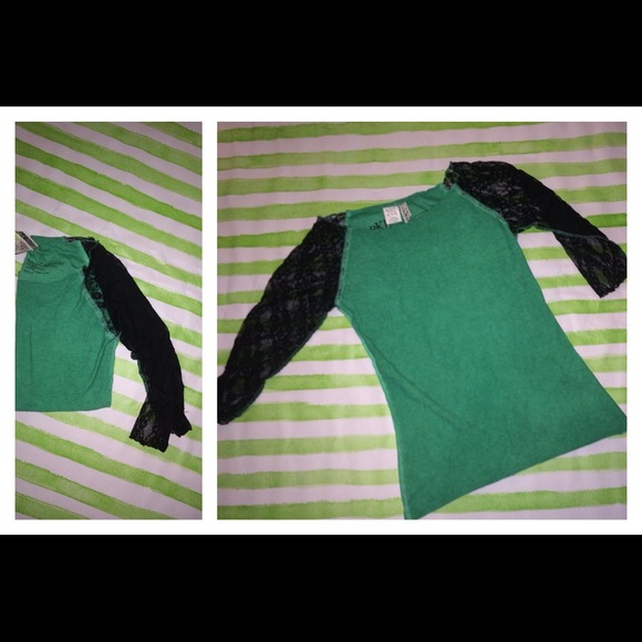 Kelly Green Black Lace Top