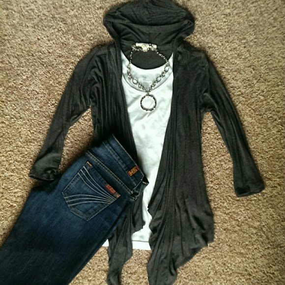 Soft Joie dark gray tissue-thin hooded top