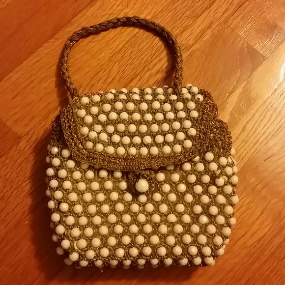 Beautiful vintage small white and gold purse