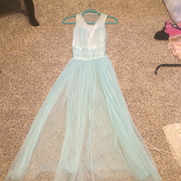 Teal mermaid like sheer dress