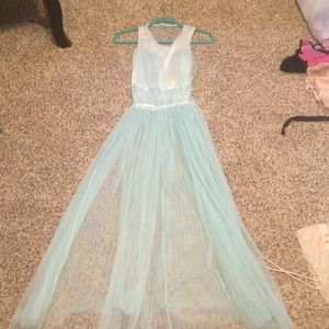 Teal mermaid like sheer dress