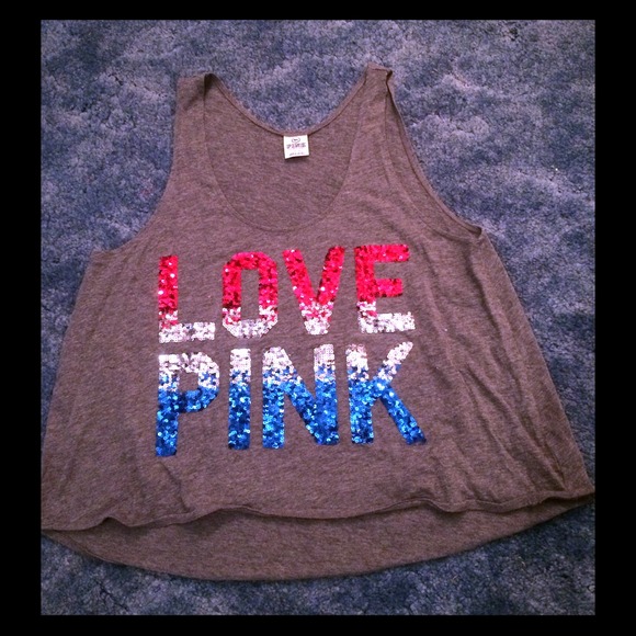Slouchy Sequin Love Pink Tank ❤️🇺🇸💙