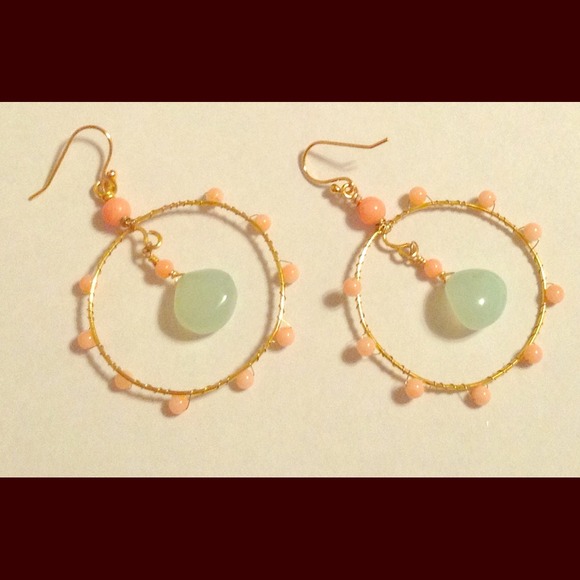 14 K Gold Platted,Chalcedony, and Coral! Handmade