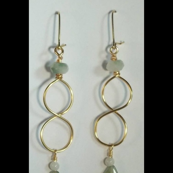 14 K Gold Infinity Earrings, Peridot Gemstones