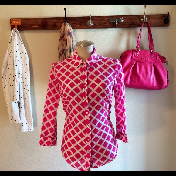 JCP Pink & White Button Up Blouse
