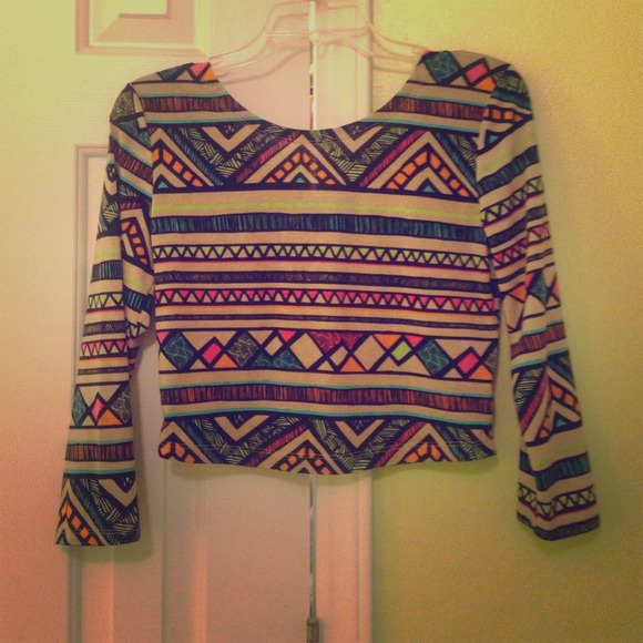 Neon tribal crop top shirt