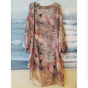 Tribal ethnic pattern sheer kimono
