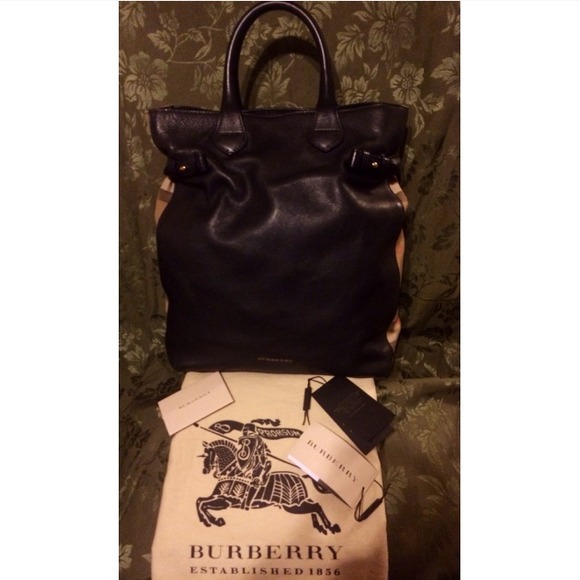 Burberry chk detail leather portrait tote RARE!! - Picture 2 of 4
