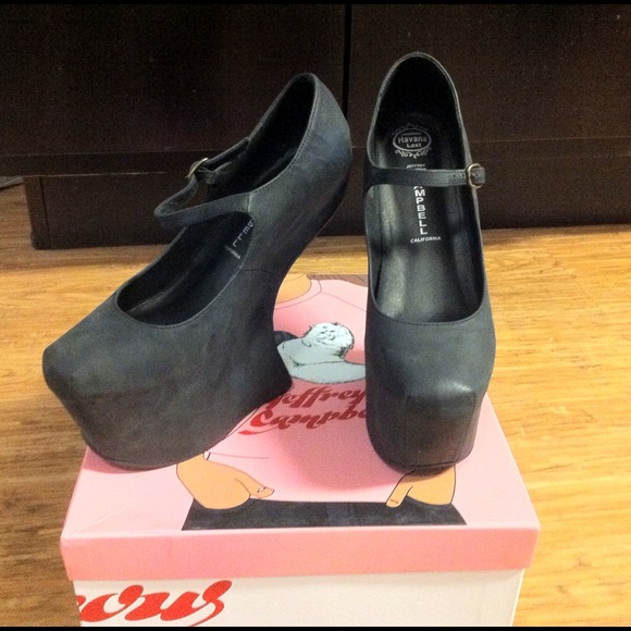 Jeffrey Campbell Night Walk Black Leather Heels