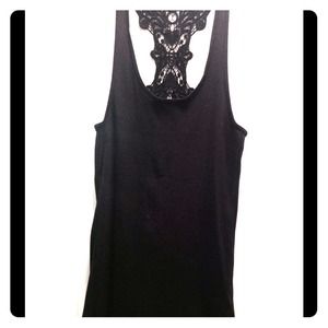 Black tank with crocheted back.