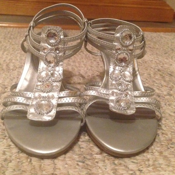 Silver High Heels with Rhinestones