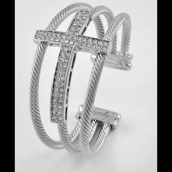 New Triple Cable Crystal Cross Bangle