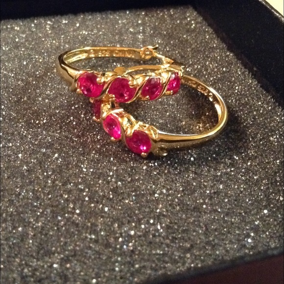 14 K Gold over Sterling Silver & Ruby Earrings