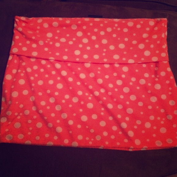 Orange and White Polka Dot Bodycon Mini-Skirt