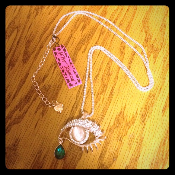 Betsey Johnson Tear Drop Silver Eye Necklace