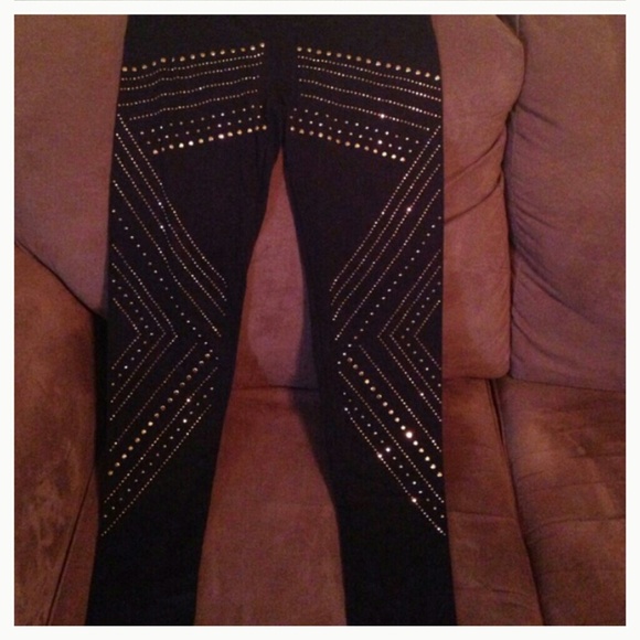 *SOLD*HP! Gold rhinestone leggings - Picture 2 of 3