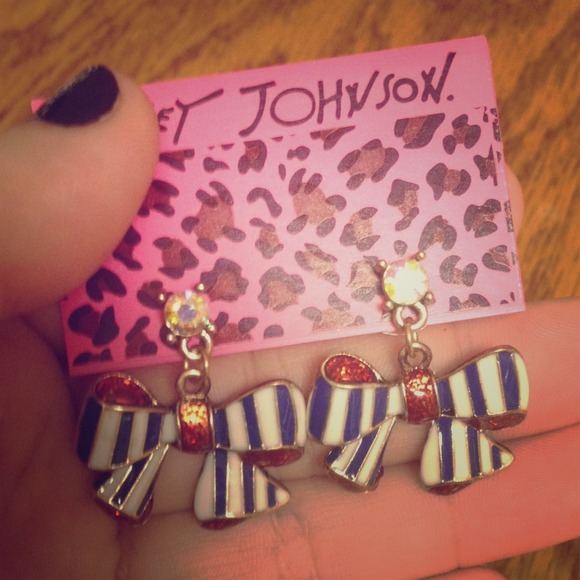 Adorable Striped Betsey Johnson Bow Earrings