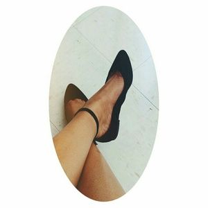 Black Pointed toe ankle strap flats