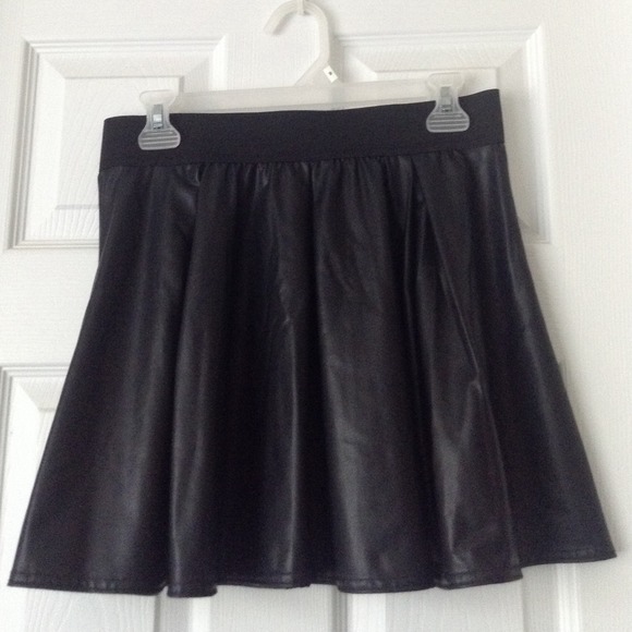 Black faux leather skater skirt