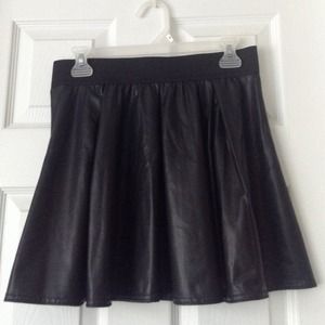 Black faux leather skater skirt