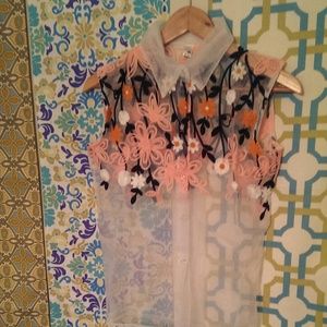 Sheer organza embroidered tank top