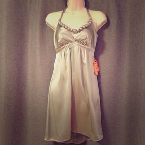 Voom by Joy Han Grey 100% Silk Beaded Dress