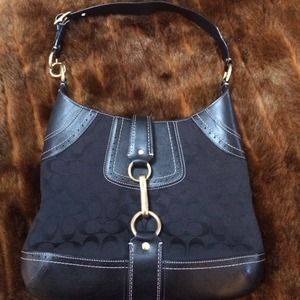 Coach Black Signature/leather Horsebit Hobo Purse