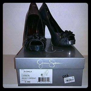 Jessica Simpson iridescent glitter gray heels
