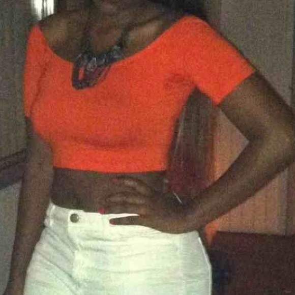bright red orange off the shoulder crop top asos - Picture 3 of 3