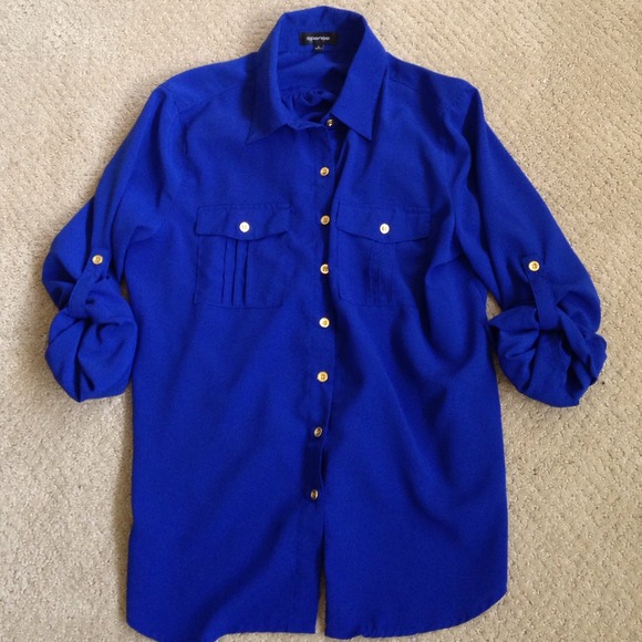 Spense button up blouse. Deep royal blue