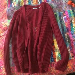 maroon knit cardigan