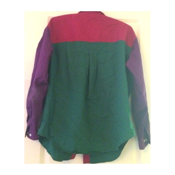 Vintage color block button up shirt or blouse