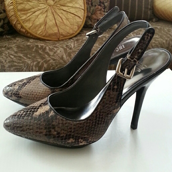INC Lambert Leather Gray Snakeskin Print Slingback - Picture 2 of 4