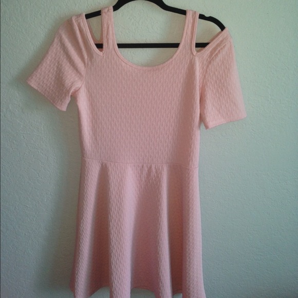 Pink skater dress w/ sleeve cut out detail