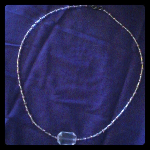 Glass beaded necklace pink & silver.