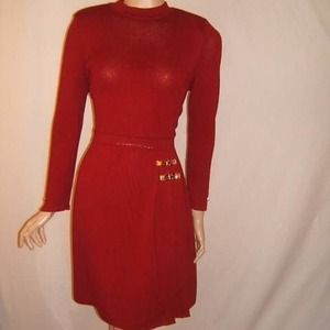 ST JOHN  Sexy red 4 6 gold buckle knit dress