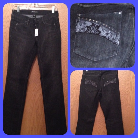 Black WHBM Jeans. Lace Back Pockets. Never worn.