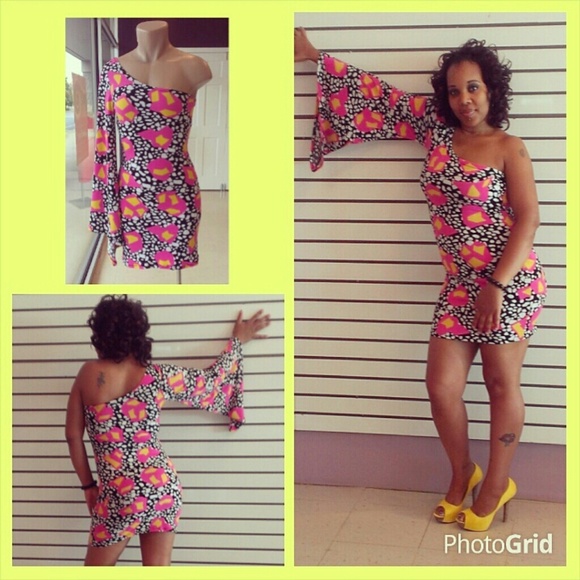 Mulit Colored one sleeve dress