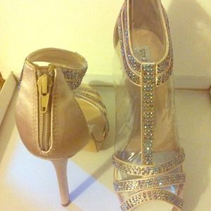 Steve Madden pink satin heels w/ rhinestones