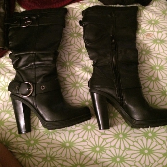 Leather high heel boots