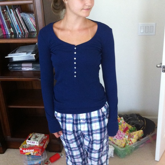 Long sleeve, navy blue, sleep shirt