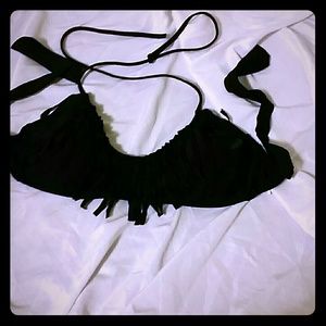 Fringed black swimming top