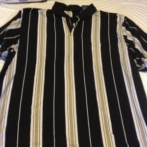 Black white and tan striped men's shirt.