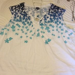 Blue and white butterfly top