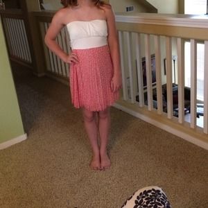 Strapless pink polka dot dress size small