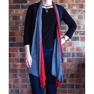 Long Forever 21 Vest in Red, Gray, & Black